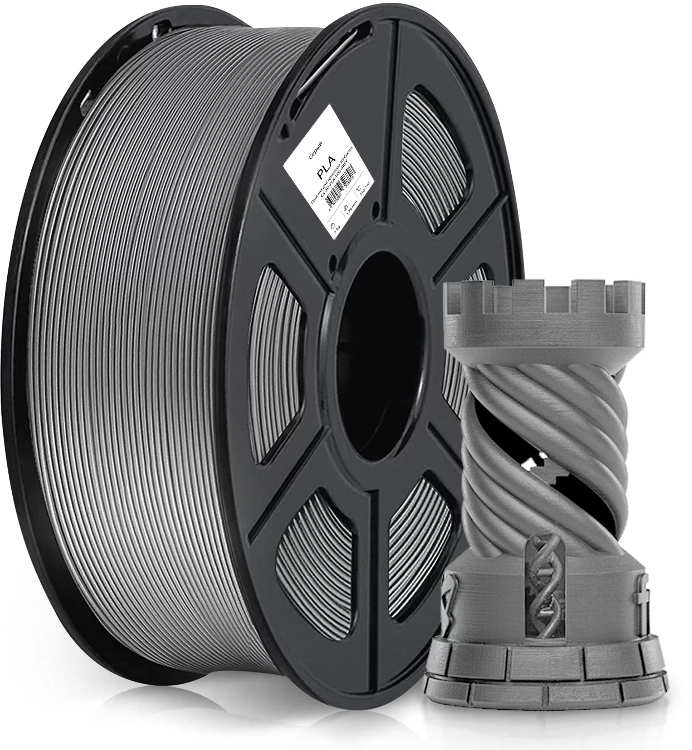 -/ Пластик для принтера 3D Cactus CS-3D-PLA-1KG-GREY PLA d1.75мм 1кг L326м 1цв.