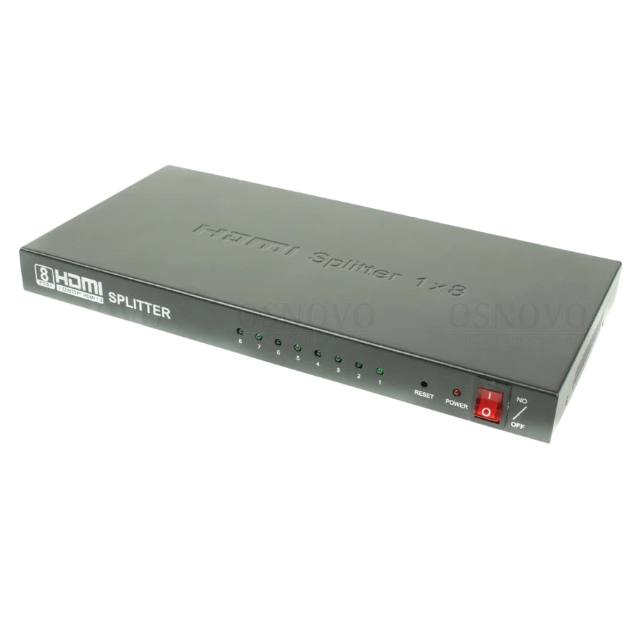 Разветвитель/ OSNOVO Разветвитель сигнала HDMI (1вх./ 8вых.). Максимальное разрешение 4K2K(30Гц). Поддержка 3D и HDCP. Скорость передачи данных до 10,2Гбит/ с. (D-HI1081)