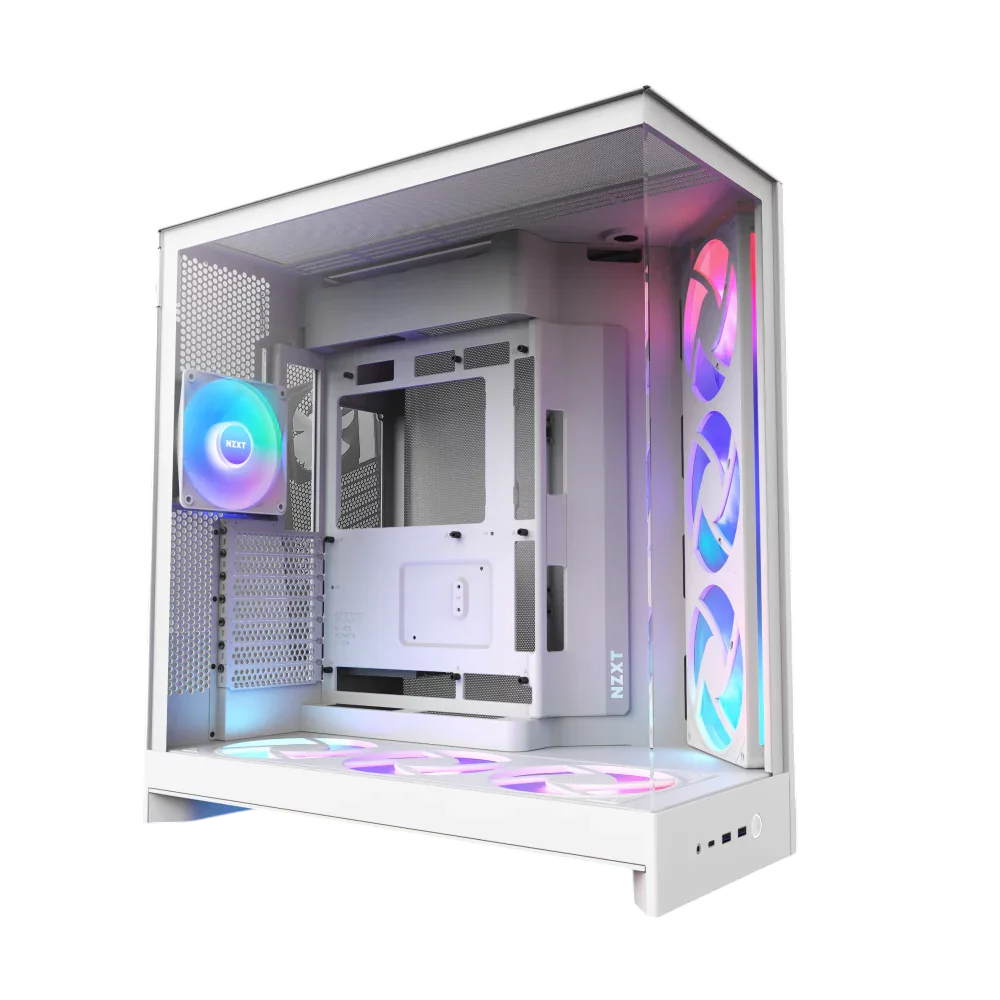 Корпус без блока питания/ Case NZXT H9 Flow RGB+ (2025), Midi-Tower, TG, 6x140mm RGB + 1x120mm RGB, 2xUSB-A 3.2 + 1xUSB-C 3.2, E-ATX, ATX, mATX, mITX White (CM-H92FW-P1)