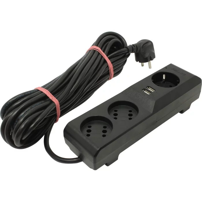 Сетевой фильтр/ Surge protector Pilot 3G 3xGP euro outlets, 10А/2.2кВа, 2xUSB, 10m, grafit (PILOT 3G 10M)