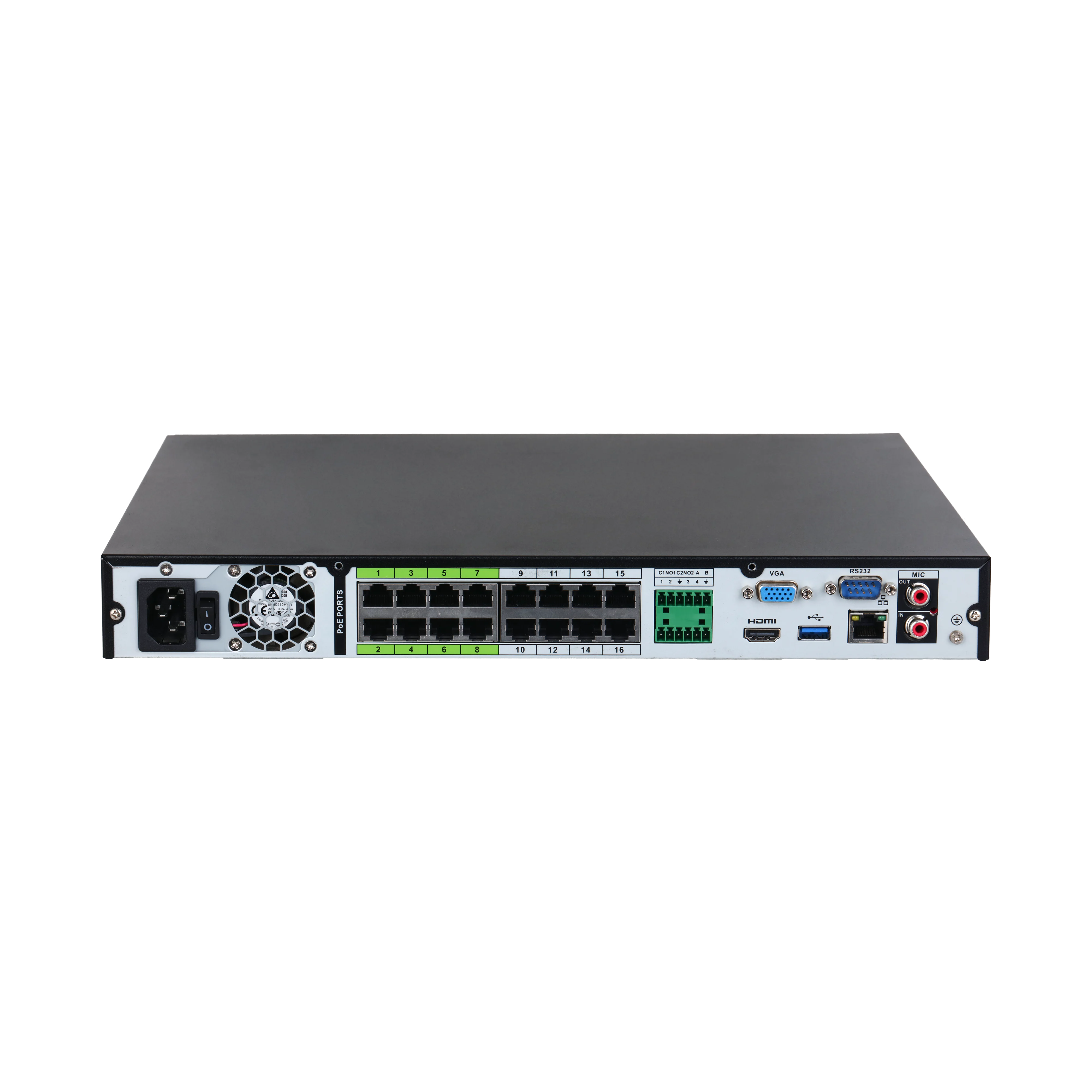 DAHUA DHI-NVR5216-16P-EI 16-канальный IP-видеорегистратор c PoE, 4K, H.265+, видеоаналитика, входящий поток 384Мбит/ с, 2 SATA III до 20Тбайт