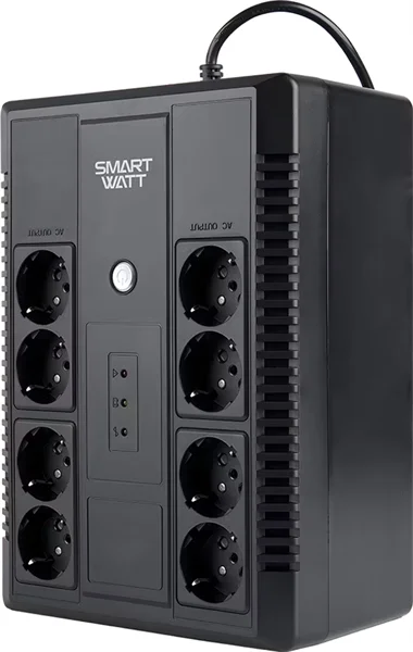 Источник бесперебойного питания SMARTWATT ИБП линейно-интерактивный, 650/ 360 ВА/ Вт, напольный, LED дисплей, USB, RJ11/ 45, розетки Shuko - 8 шт., встр. АКБ 1*7 Ач (3703020270004) (UPS SAFE PRO 650)