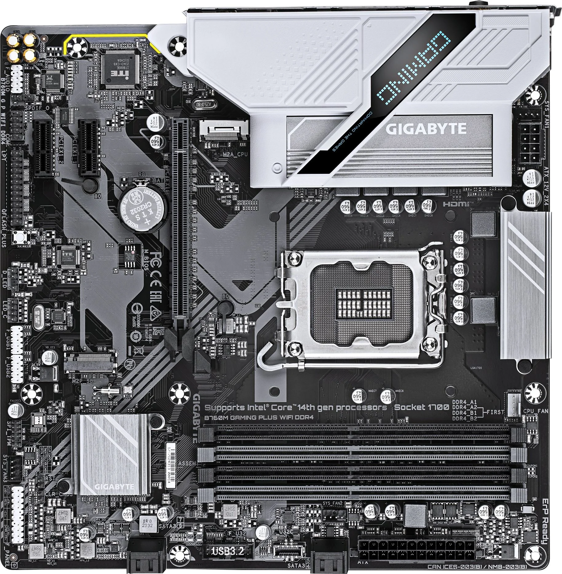 Материнская плата Gigabyte B760M GAMING PLUS WIFI DDR4 Soc-1700 Intel B760 4xDDR4 mATX AC`97 8ch(7.1) GbLAN RAID+HDMI+DP (B760M G P WIFI DDR4)