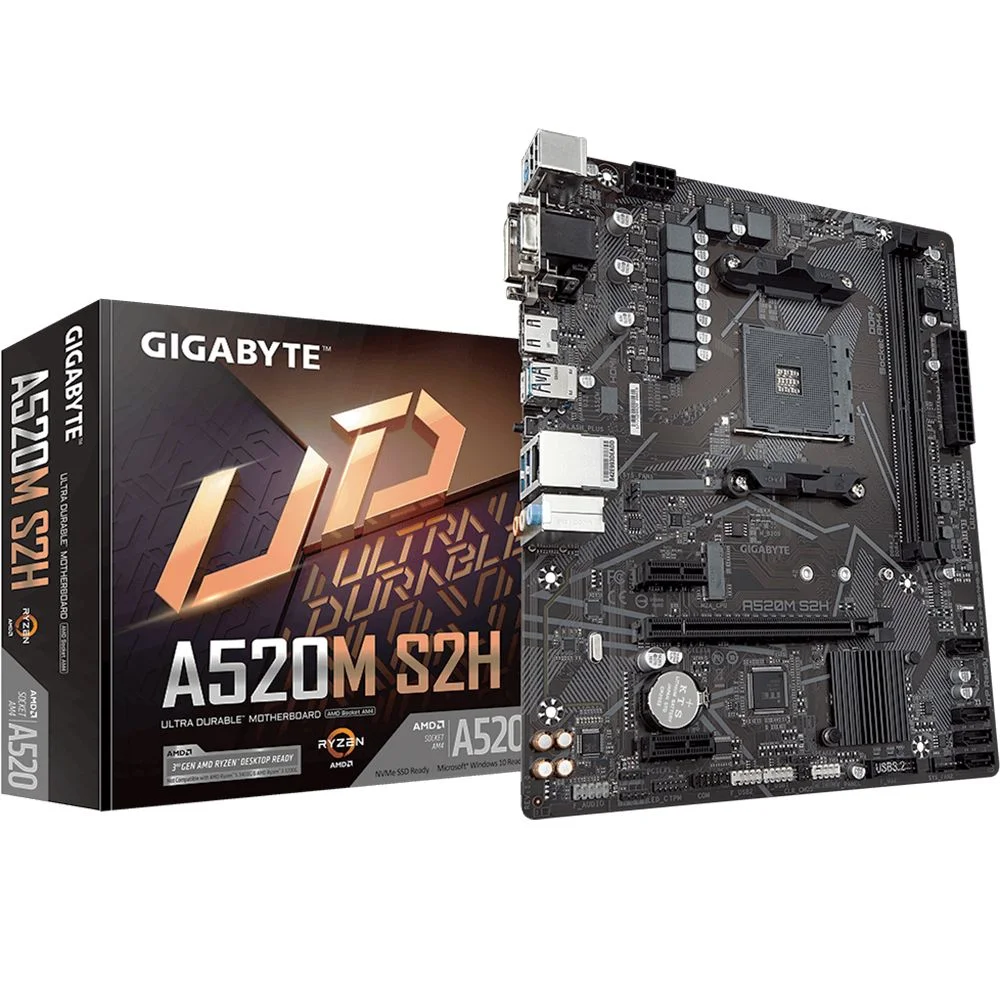 Материнская плата Gigabyte Bad Pack A520M S2H, Socket AM4, AMD A520, 2xDDR4-3200, D-SUB+DVI-D+HDMI, 1xPCI-Ex16, 2xPCI-Ex1, 4xSATA3(RAID 0/ 1/ 10), 1xM.2, 8 Ch Audio, GLan, (2+4)xUSB2.0, (4+2)xUSB3.2, 1xPS/ 2, mATX, RTL {10} (809720) (A520M S2H||BP)