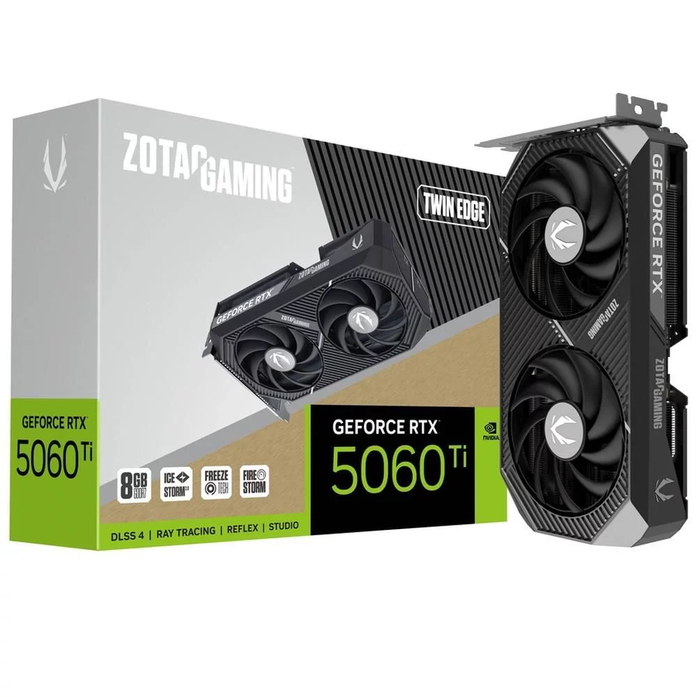 Видеокарта Zotac RTX5060Ti TWIN EDGE 8GB GDDR7 128bit 3xDP HDMI 2FAN MEDIUM PACK (ZT-B50610E-10M)