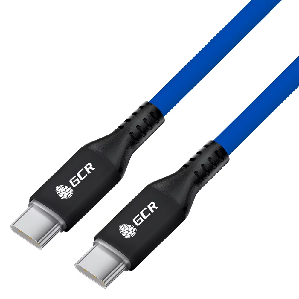 GCR Кабель 1.0m Type C-C POWER DELIVERY 18 W, быстрая зарядка, текстиль ДЖИНС, AL case черный, GCR-56743