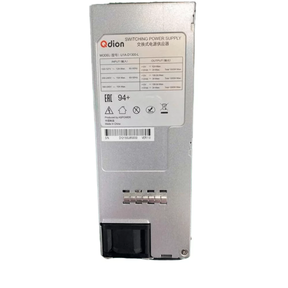 Блок питания серверный Qdion U1A-D1300-L CRPS 1300W (ШВГ=73.5*39*185mm), 94+ (ASPower) OEM