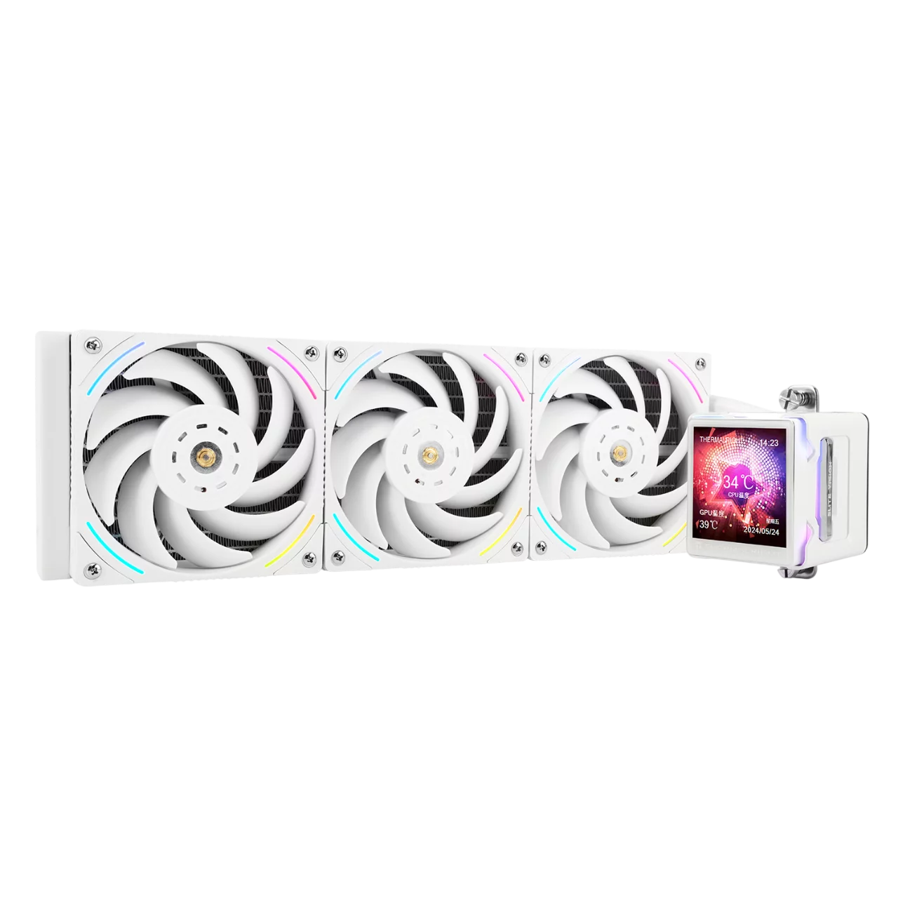 Система жидкостного охлаждения/ Water Cooling System Thermalright Elite Vision 360 (360mm, LED, White, ARGB/ Fans: 3x120mm, 69CFM, 27dBA, 2150RPM/ Pump height 63mm, Rad thickness 27mm/ S: 1700, 1200, (E-VISION-WH-360-ARGB)