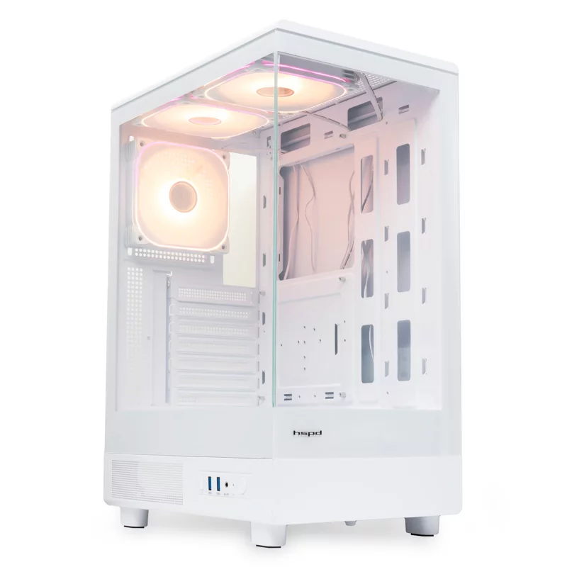 Корпус без блока питания/ HSPD F510, Panoramic Mid Tower, White, TG, 0.5 SPCC, 3x120mm ARGB ATX, mATX, mITX 180/280/160mm 1x2.5", 1x3.5", 7xPCI 2xUSB-A 3.0 356x218x467mm (F510-TGWH-ARGB)