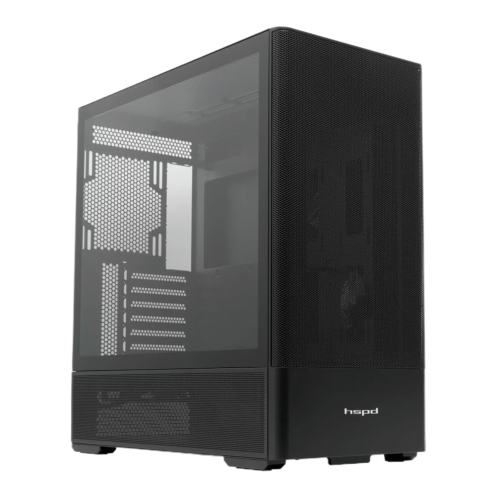 Корпус без блока питания/ Case HSPD M712, Mesh Mid Tower, Black, TG, 0.6 SPCC, no fans, E-ATX, ATX, mATX, mITX, 175/410/160mm, 2x2.5", 2x3.5", 7xPCI, 2xUSB-A 3.0, 476x225x455mm (M712-TGBK)