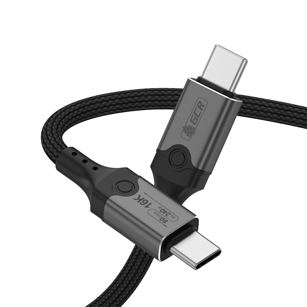 GCR PRO Кабель USB 5.0 Type-C 1.5m, 80Gbps 240W 16K VIDEO, M/M, текстиль, черный, GCR-57148