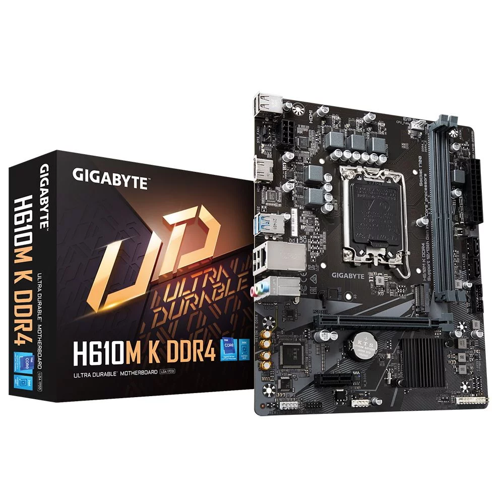 Материнская плата Gigabyte Bad Pack H610M K DDR4, Socket 1700, Intel®H610, 2xDDR4-3200, HDMI, 1xPCI-Ex16, 1xPCI-Ex1, 2xSATA3, 1xM.2, 8Ch Audio, GLan, (4+2)xUSB2.0, (2+2)xUSB3.2, mATX, RTL {10} bp (H610M K DDR4||BP)