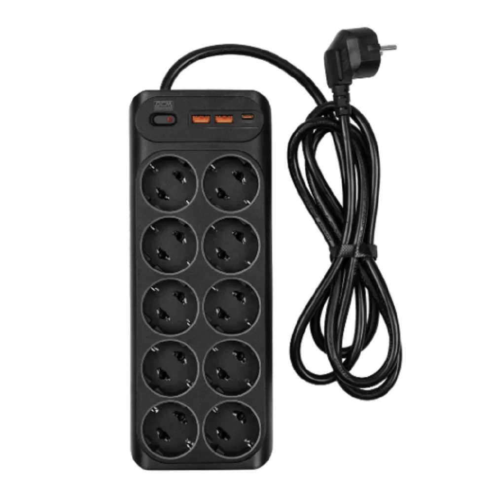 Powercom Сетевой фильтр SP-10 USB2A1CB 3,0 м (10*EU (СЕЕ 7/ 3)+1*USB-C+2*USB-A) {2065290} (SP-10 USB2A1CB 3,0 М)