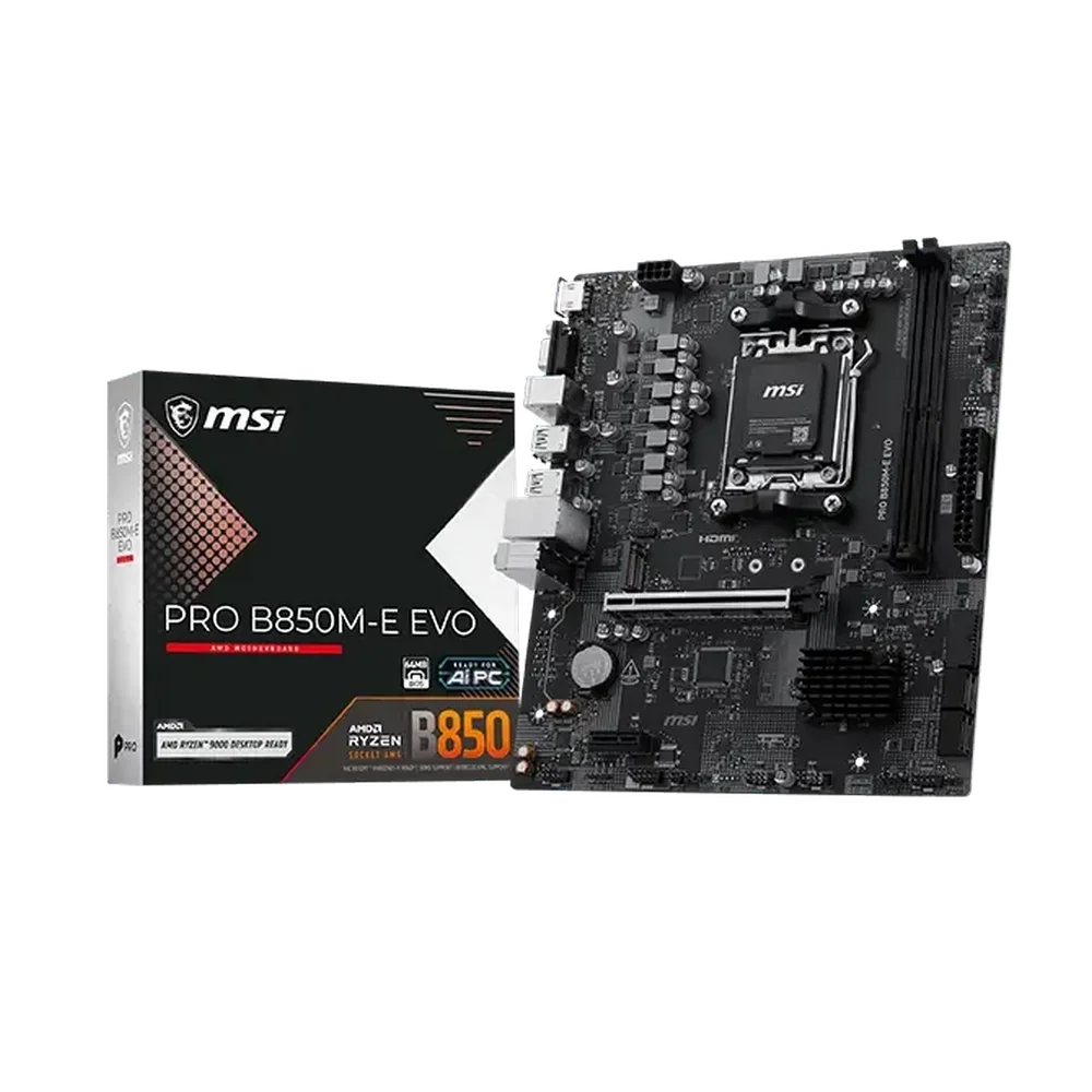 Материнская плата MSI PRO B850M-E EVO B850, AM5, 2*DDR5, 1*PCIEx16, 1*PCIEx1, 1*M.2, 6*USB3.2Gen1, 6*USB2.0, 4*SATA3.0, 2.5G, VGA, HDMI, M-ATX, RTL