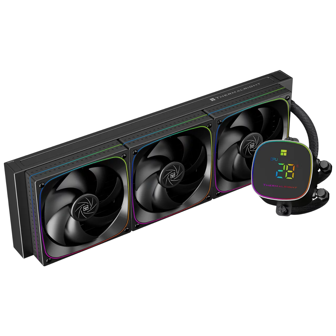 Система жидкостного охлаждения/ Water Cooling System Thermalright Frozen Horizon 360 Digital (360mm, LED temp., Black, ARGB/ Fans: 3x120mm, 68.9CFM, 28.2dBA, 2000RPM/ Pump height 53.2mm, Rad thickness (F-HORIZON-DIGITAL-BL-360-ARGB)