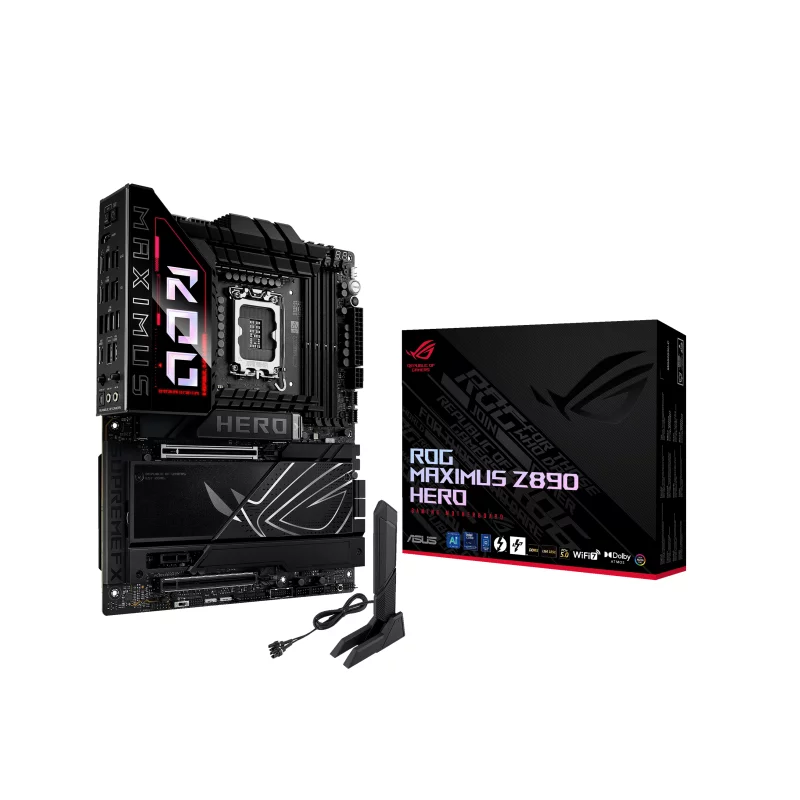 Материнская плата ASUS ROG MAXIMUS Z890 HERO, LGA1851, Z890, 4*DDR5, 4*SATA, 6*M.2, 8*USB 3.2, Type-C, 2*PCIx16, 1*PCIx1, 2*Thunderbolt™ 4, HDM, ATX (90MB1ID0-M0EAY0)