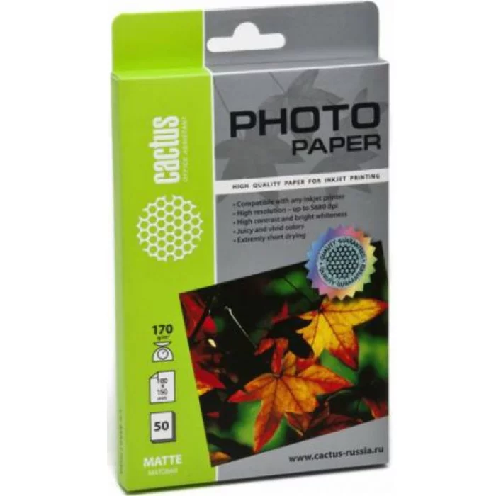 Фотобумага Cactus CS-MA617050 10x15/170г/м2/50л./белый матовое для струйной печати