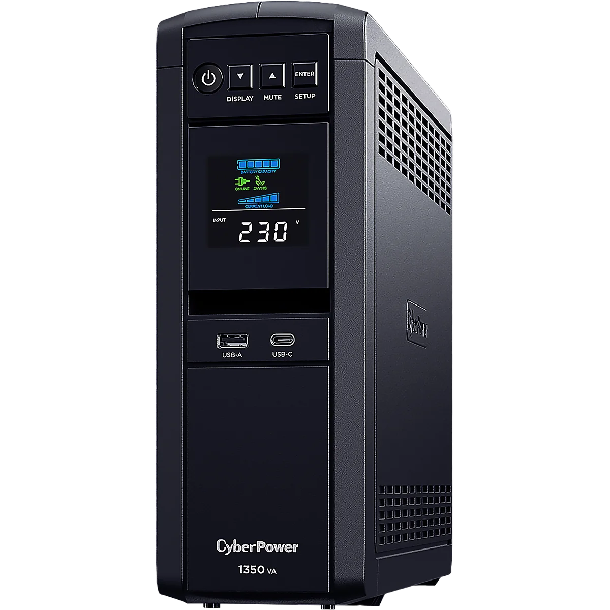 Источник бесперебойного питания/ UPS Line-Interactive CyberPower CP1350EPFCLCD 1350VA/810W USB/RS-232/RJ11/45/USB/SNMPslot charger A/С (6 EURO), с чистым синусом при работе от АКБ