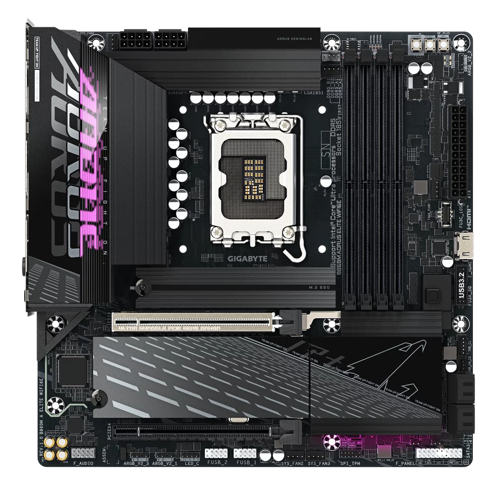 Материнская плата Gigabyte OEM B860M AORUS ELITE WIFI6E, Socket 1851, Intel®B860, 4xDDR5-6400, HDMI+DP, 2xPCI-Ex16, 4xSATA3(RAID 0/ 1/ 5/ 10), 3xM.2, 8Ch Audio, 1x2.5GbLan, WiFi, (4+4)xUSB2.0, (6+2)xUSB3 (B860M AORUS ELITE WIFI6E||OEM)