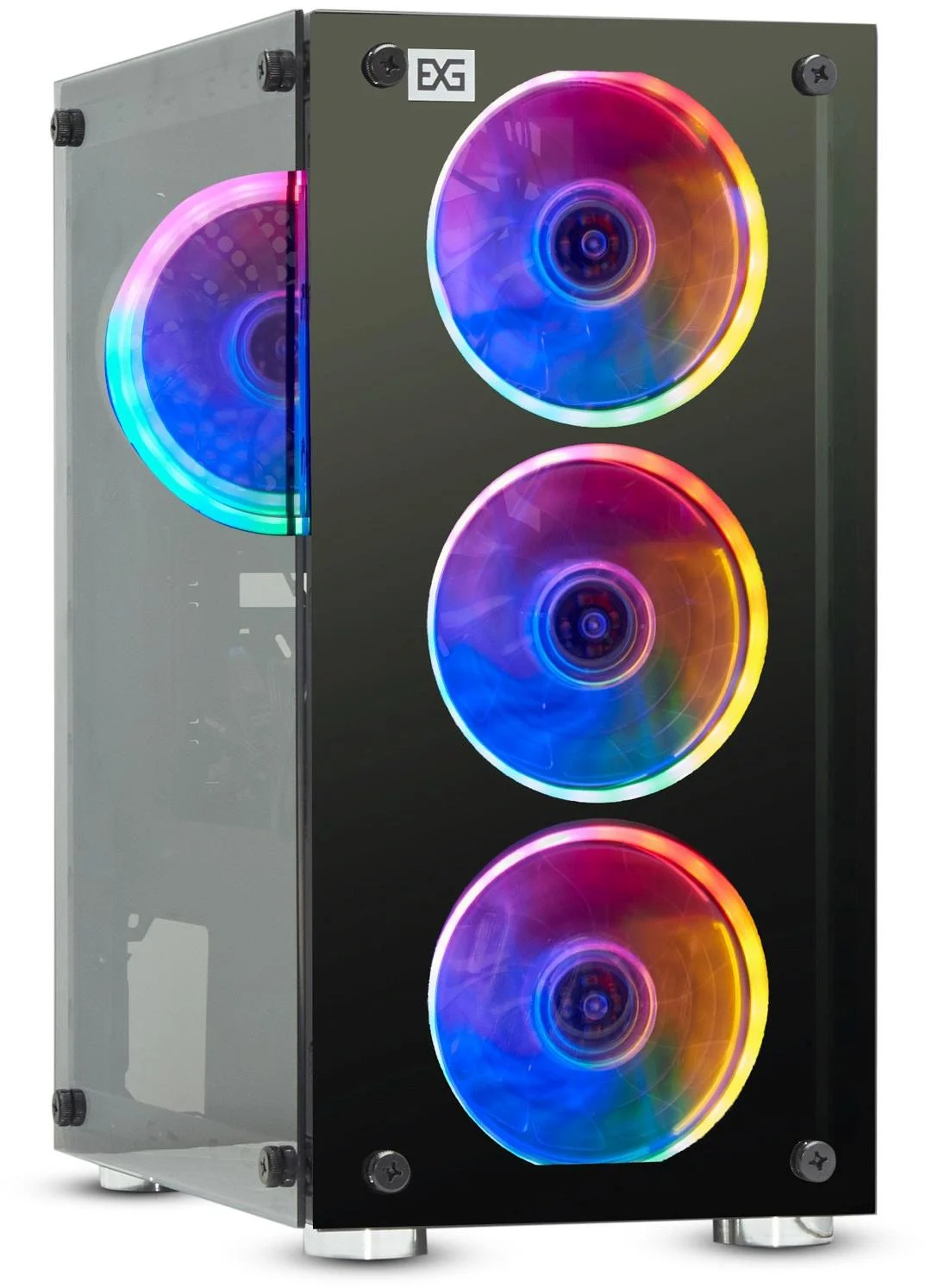 ExegateEX294382RUS Корпус Minitower ExeGate Mistery X2 (mATX, без БП, 2*USB+1*USB3.0, аудио, черный, 4 вент. 12см с RGB подсветкой, боковая панель - закаленное стекло)