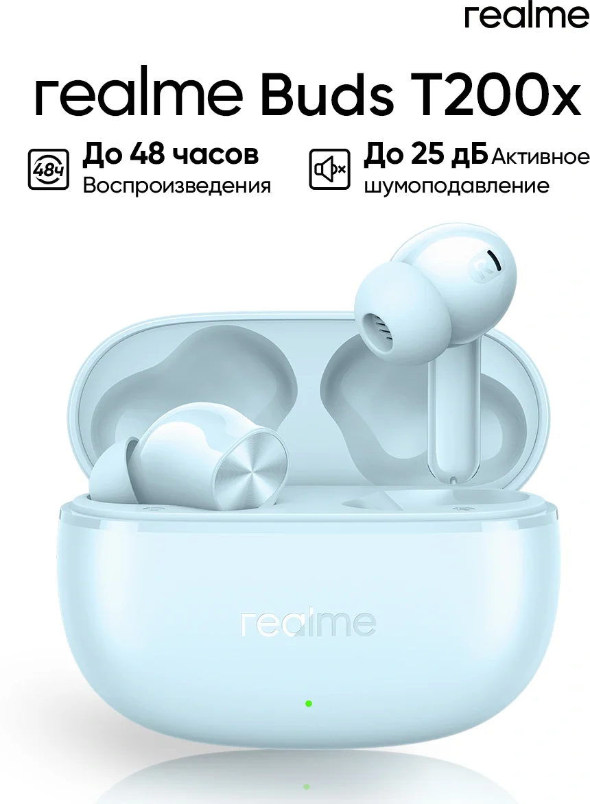 Гарнитура внутриканальные Realme Buds T200x синий беспроводные bluetooth в ушной раковине (6941764467675) (6941764471917)