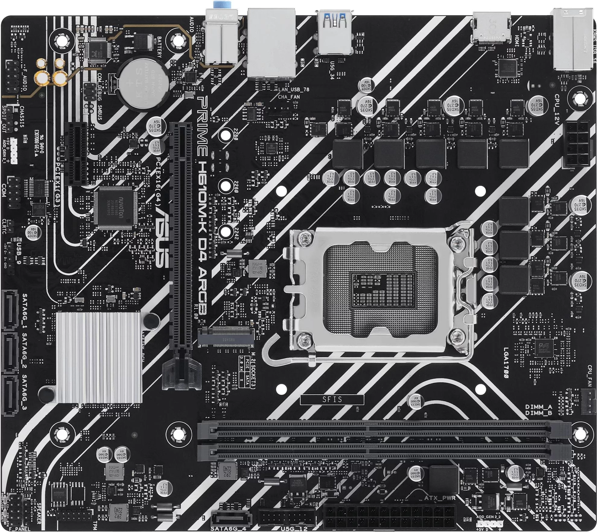 Материнская плата ASUS PRIME H610M-K D4 ARGB, LGA1700, H610, 2*DDR4, 4*SATA, 1*M.2, 2*USB 3.2, 4*USB 2.0, 1*PCIx16, 1*PCIx1, HDMI, mATX; 90MB1HN0-M0EAY0
