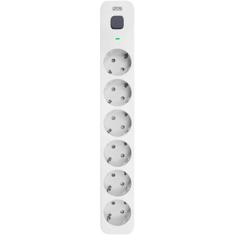 Фильтр-удлинитель PowerCom SP-06W 1.8M, 6 розеток, белый, 16А, 4кВт, 380Дж, защитные шторки, защита от КЗ, перегрузки, ВЧ и импульсных помех, кабель 3x1 мм2, ШхГхВ 338.5х50х40.2 мм, вес 0.48 кг./ Surge protector PowerCom SP-06W 1.8M, 6 sockets, white, 16A