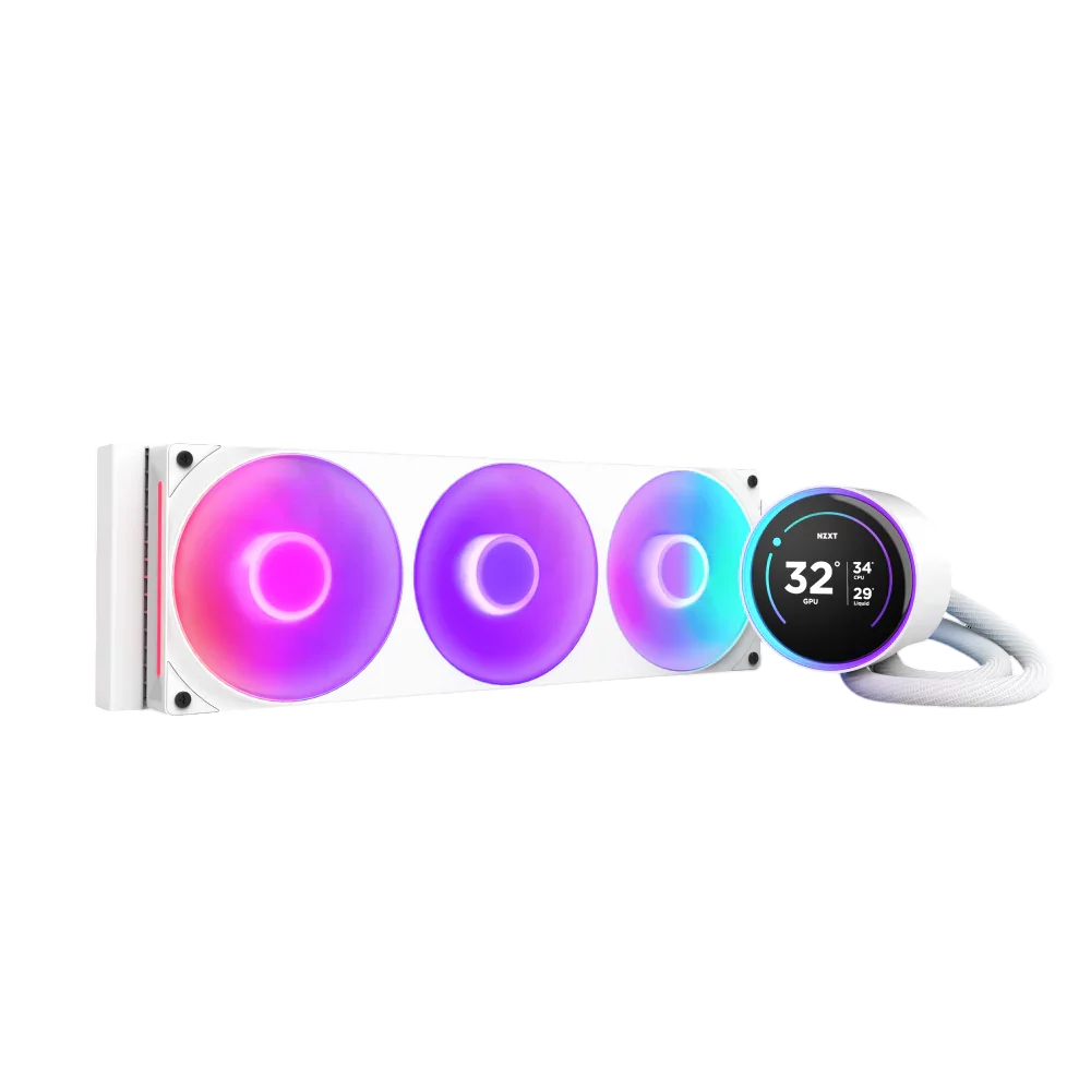 Система жидкостного охлаждения для ПК/ Water Cooling System NZXT Kraken Elite 420 RGB (350W, 420mm, LED temp., White/ Fans: 3x140mm, 98.61CFM, 34.5dBA, 2000RPM/ Pump height 65mm, 2800RPM, Rad thickness 27m (RL-KR42E-W2)