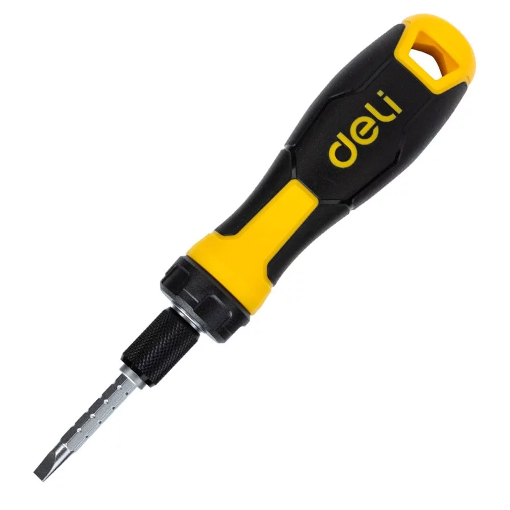 Двухсторонняя отвертка с трещеткой Deli DL626011 PH2+SL6x180мм, сталь CrV, длина 180-230мм, диаметр хвостовика 6,3мм (DL626011||BP)
