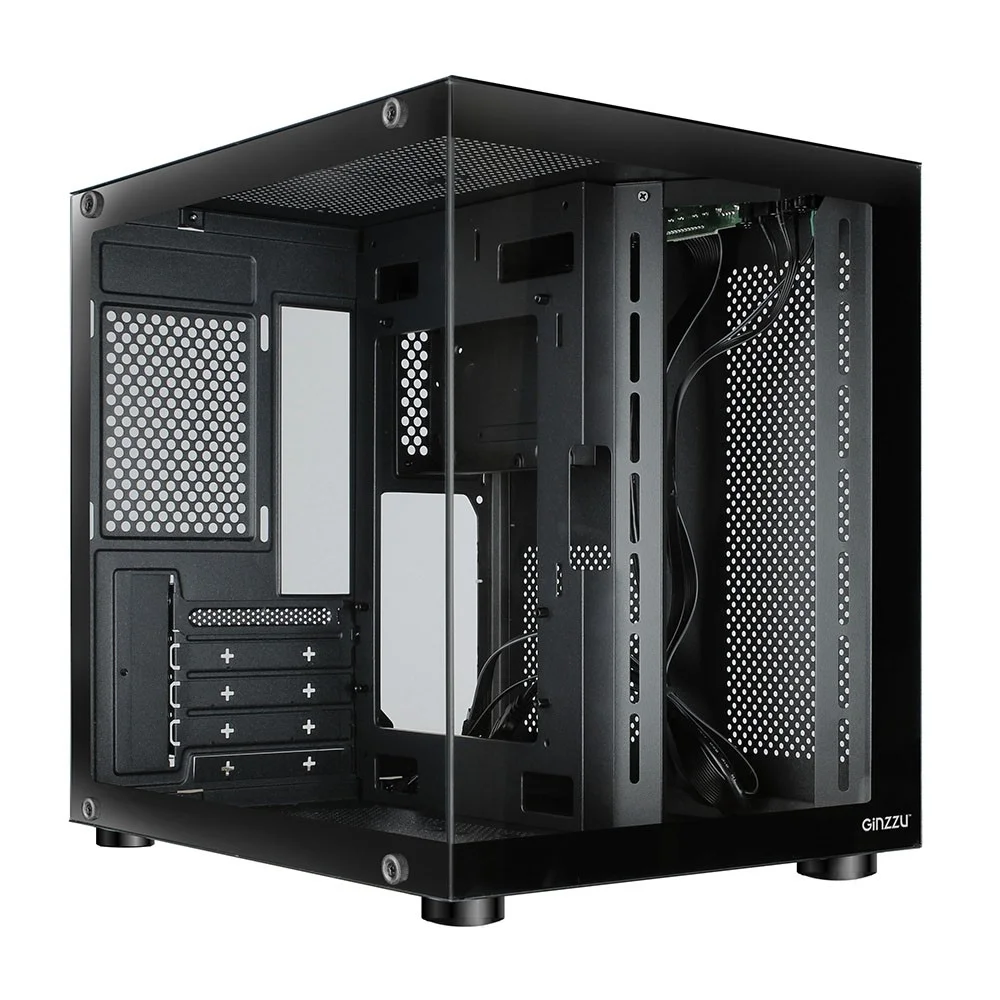 Ginzzu V100 закаленное стекло 1*USB 3.0,1*USB 2.0, AU mATX (V100#NTL)
