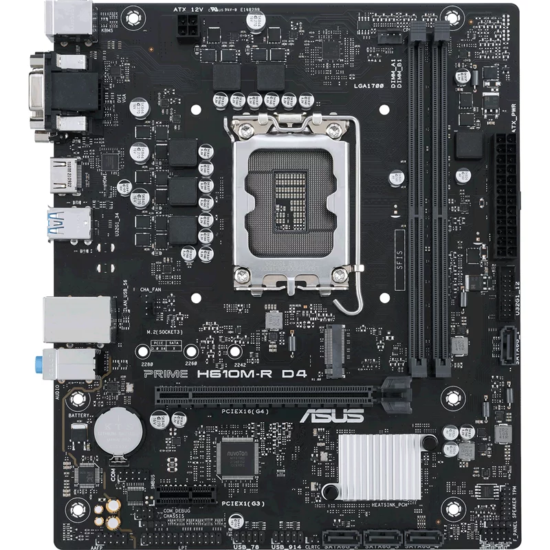 Материнская плата ASUS PRIME H610M-R D4-SI Soc-1700 Intel H610 2xDDR4 mATX AC`97 8ch(7.1) GbLAN+VGA+DVI+HDMI White Box (90MB1B40-M0ECY0)