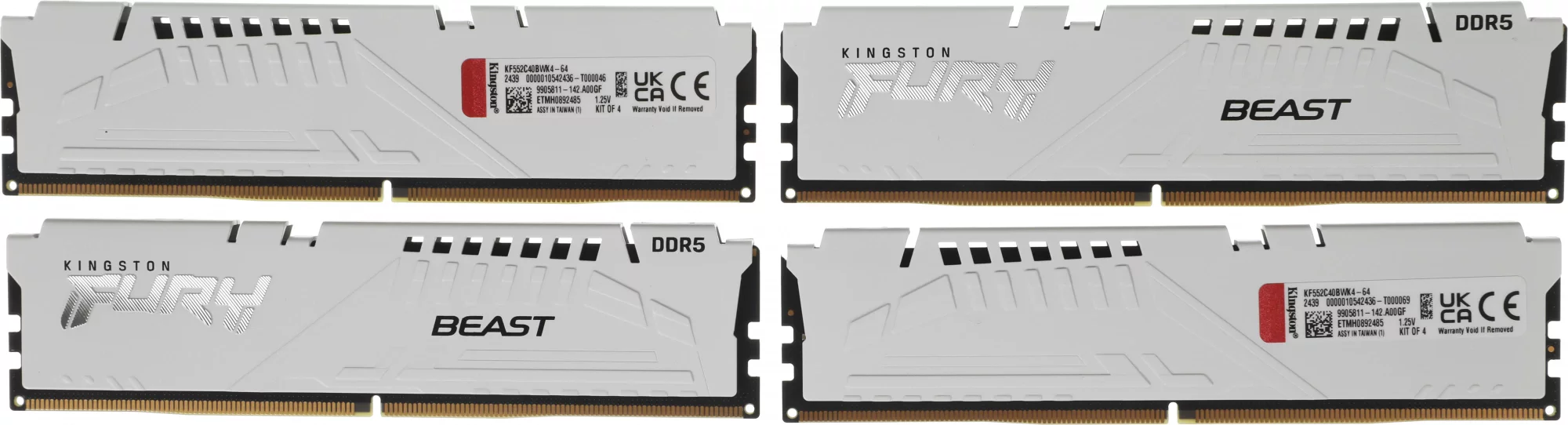 Память DDR5 4x16GB 5200MHz Kingston KF552C40BWK4-64 Fury Beast RTL Gaming PC5-41600 CL40 DIMM 288-pin 1.25В kit single rank с радиатором Ret