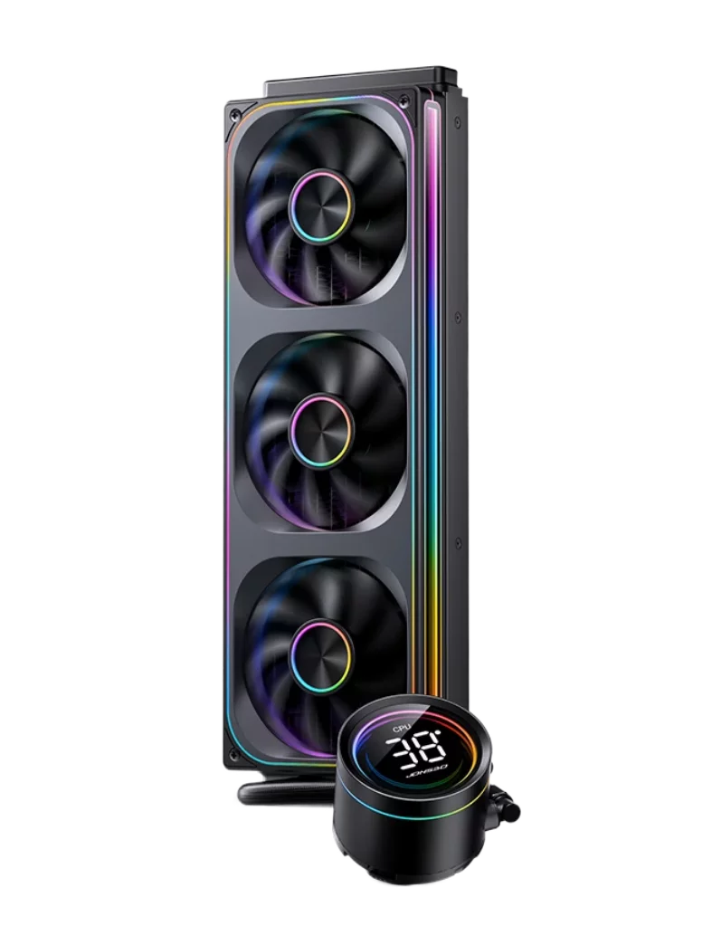 Система жидкостного охлаждения/ Water Cooling System JONSBO TH-360 Black (300W, 360mm, LED temp., Black, ARGB/ Fans: 3x120mm, 62.4CFM, 37.3dBA, 2400RPM/ Pump height 72mm, 30dBA, 2400RPM, Rad thickness 27mm/ S: 1851, 1700, 1200, 115X, AM5, AM4)