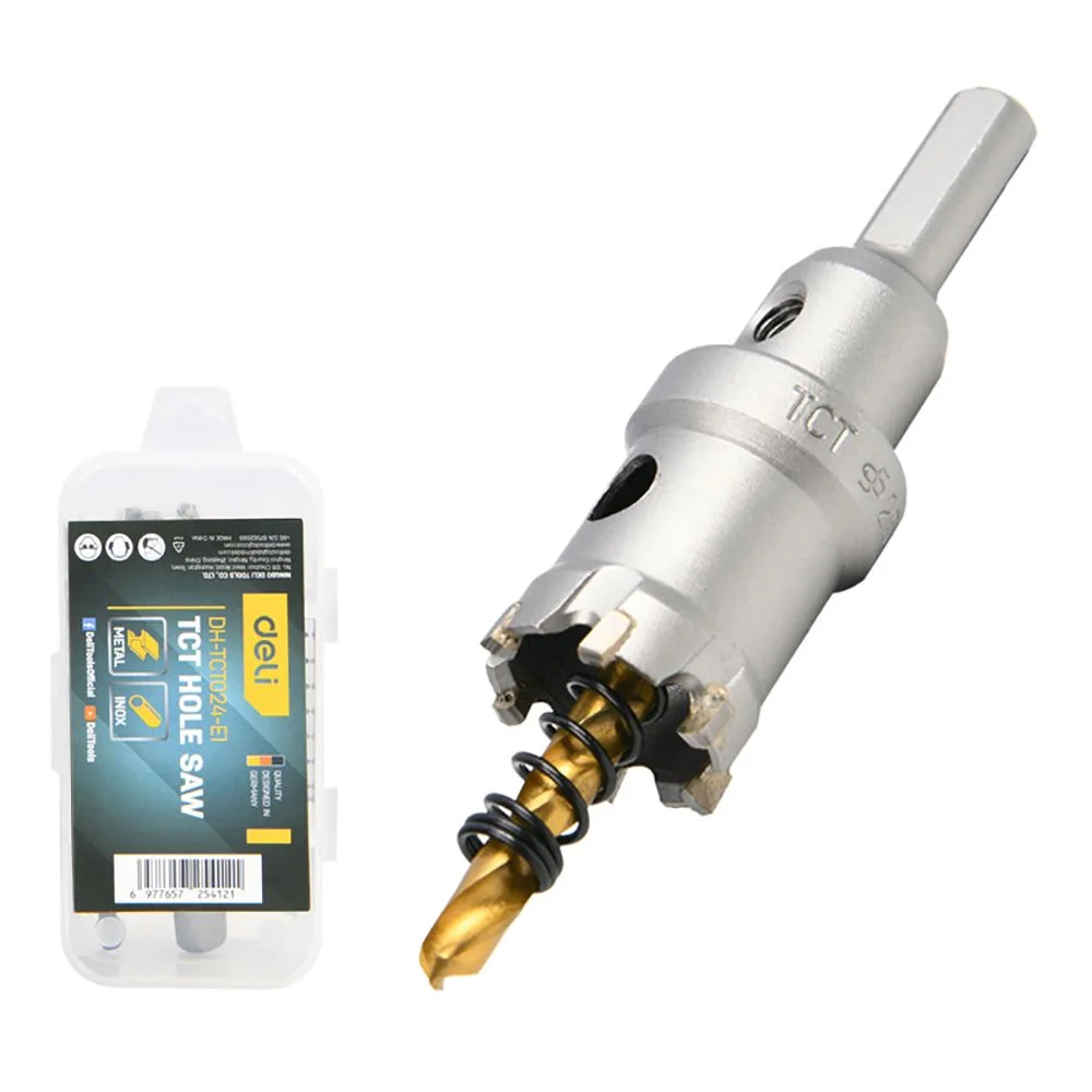 Коронка по металлу твердосплавная с центрирующим сверлом Deli DH-TCT024-E1 диаметр 24мм, шестигранный хвостовик