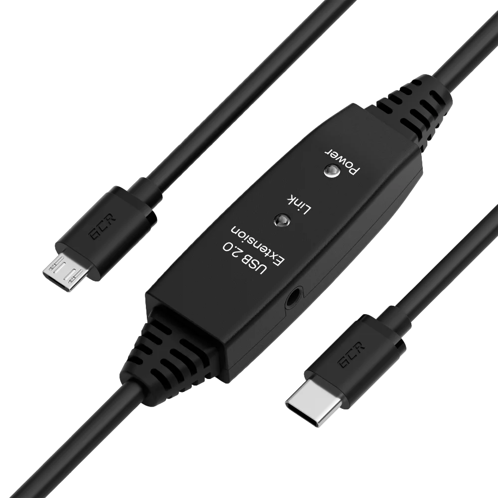 GCR PRO Кабель активный 10.0m TypeC / Mini 5P USB 2.0, с усилителем сигнала, разъём для доп.питания, черный, 28/24 AWG, GCR-55587