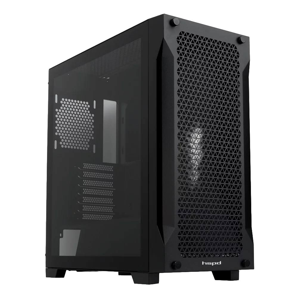 Корпус без блока питания/ Case HSPD M541, Mesh Mid Tower, Black, TG, 0.7 SPCC, no fans, ATX, mATX, mITX, 170/405/210mm, 2x2.5", 2x3.5", 7xPCI, 1xUSB-A 3.0, 2xUSB-A 2.0, 465x220x485mm (M541-TGBK)