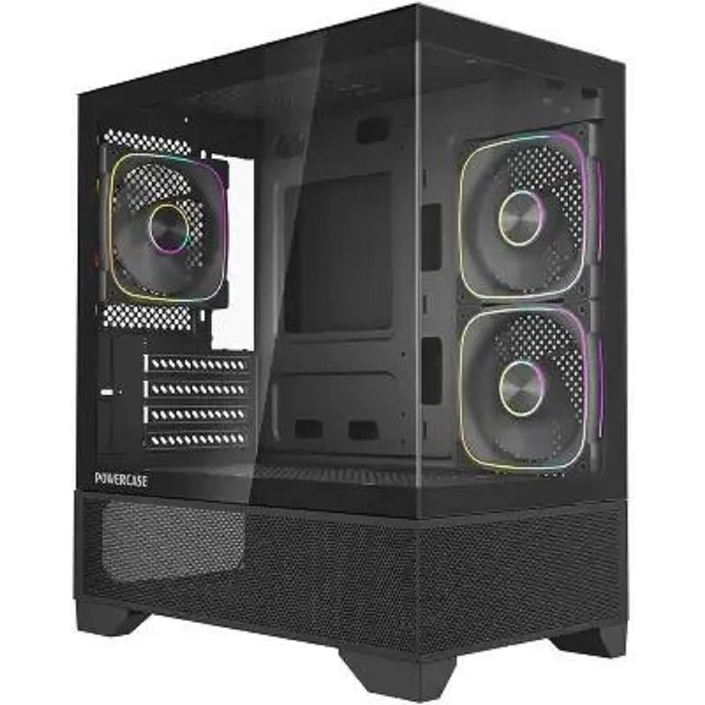 Powercase Корпус Vision Micro M4B, Tempered Glass, Type-C, 3x 120mm ARGB PWM Fan, чёрный, mATX (CVMM4B-A3)