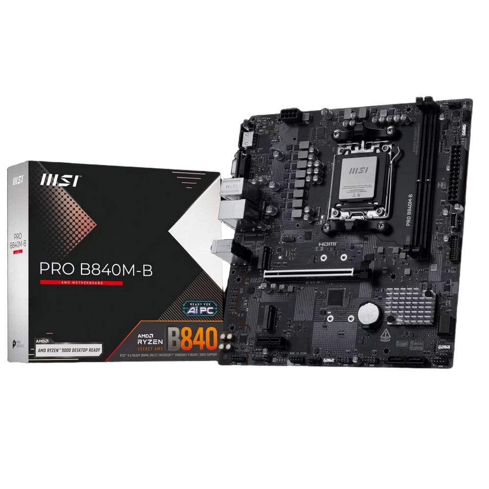 Материнская плата MSI Bad Pack PRO B840M-B B840, AM5, 2*DDR5, 1*PCIEx16, 1*PCIEx1, 2*M.2, 1*TypeC, 6*USB3.2Gen1, 6*USB2.0, 4*SATA3.0, 2.5G, VGA, HDMI, ATX, RTL bp (PRO B840M-B||BP)