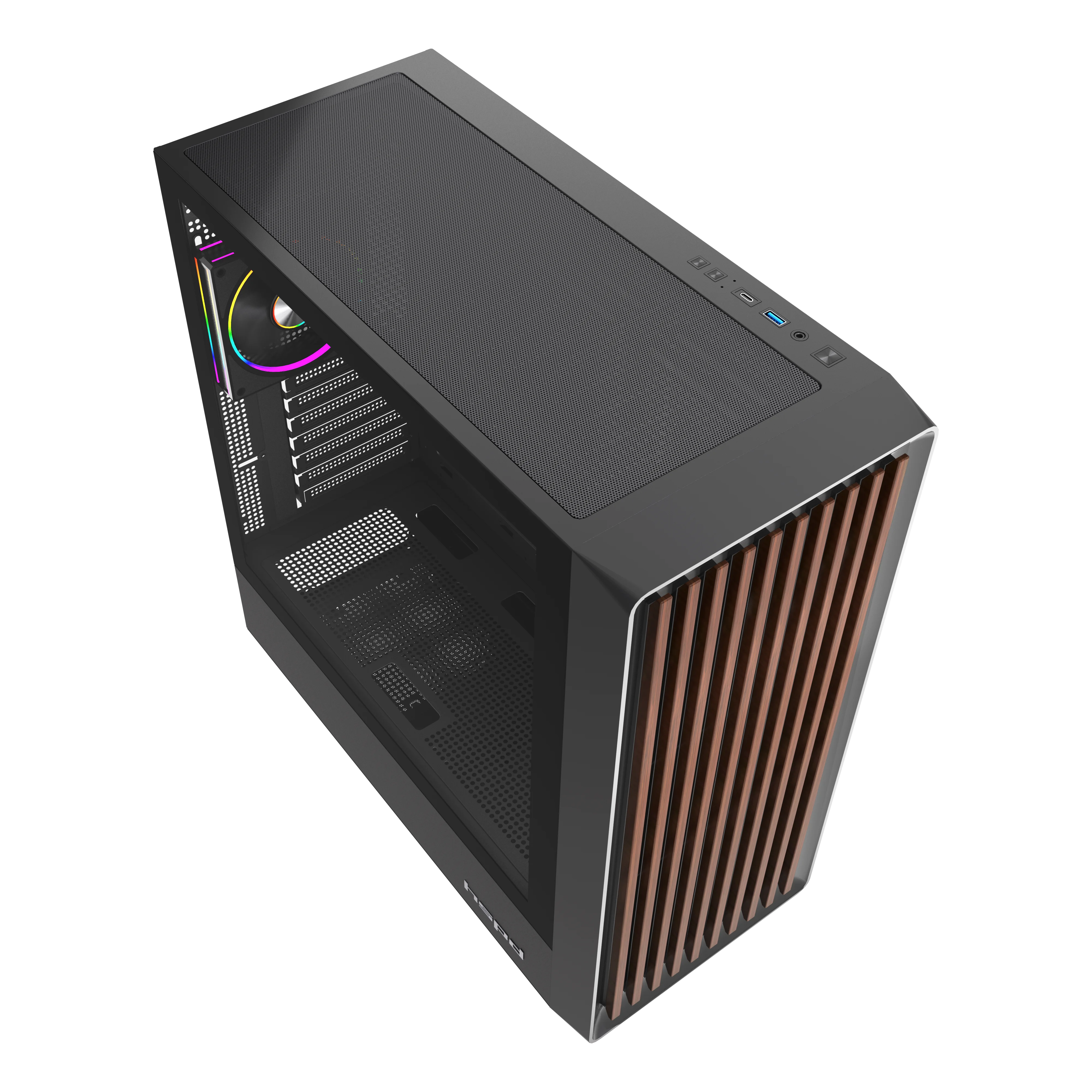 Корпус без блока питания/ Case HSPD F760, Mid Tower, Black, TG, 0.5 SPCC, 4x120mm ARGB E-ATX, ATX, mATX, mITX 165/ 420/ 200mm 2x2.5", 1x3.5", 7xPCI 1xUSB-A 3.0, 1xUSB-C 470x215x495mm (F760-TGBK-ARGB)