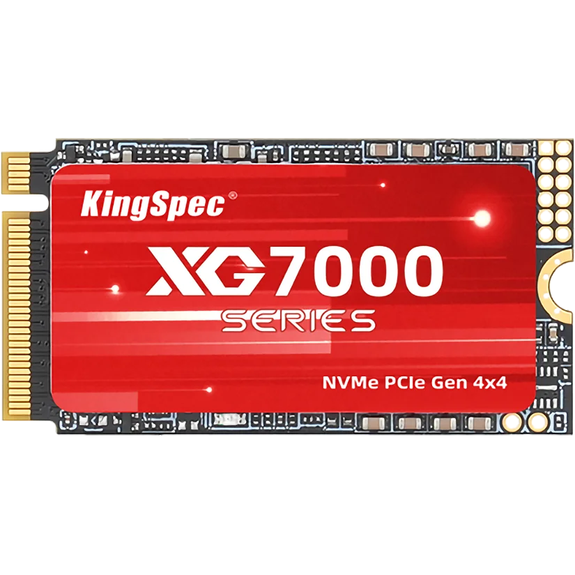 Твердотельный накопитель/ Kingspec SSD XG7000 2242, 1024GB, M.2(22x42mm), NVMe, PCIe 4.0 x4, 3D NAND, R/ W 7200/ 6600MB/ s, IOPs н.д./ н.д., TBW 600, DWPD 0.54 (3 года) (XG7000-1TB 2242)