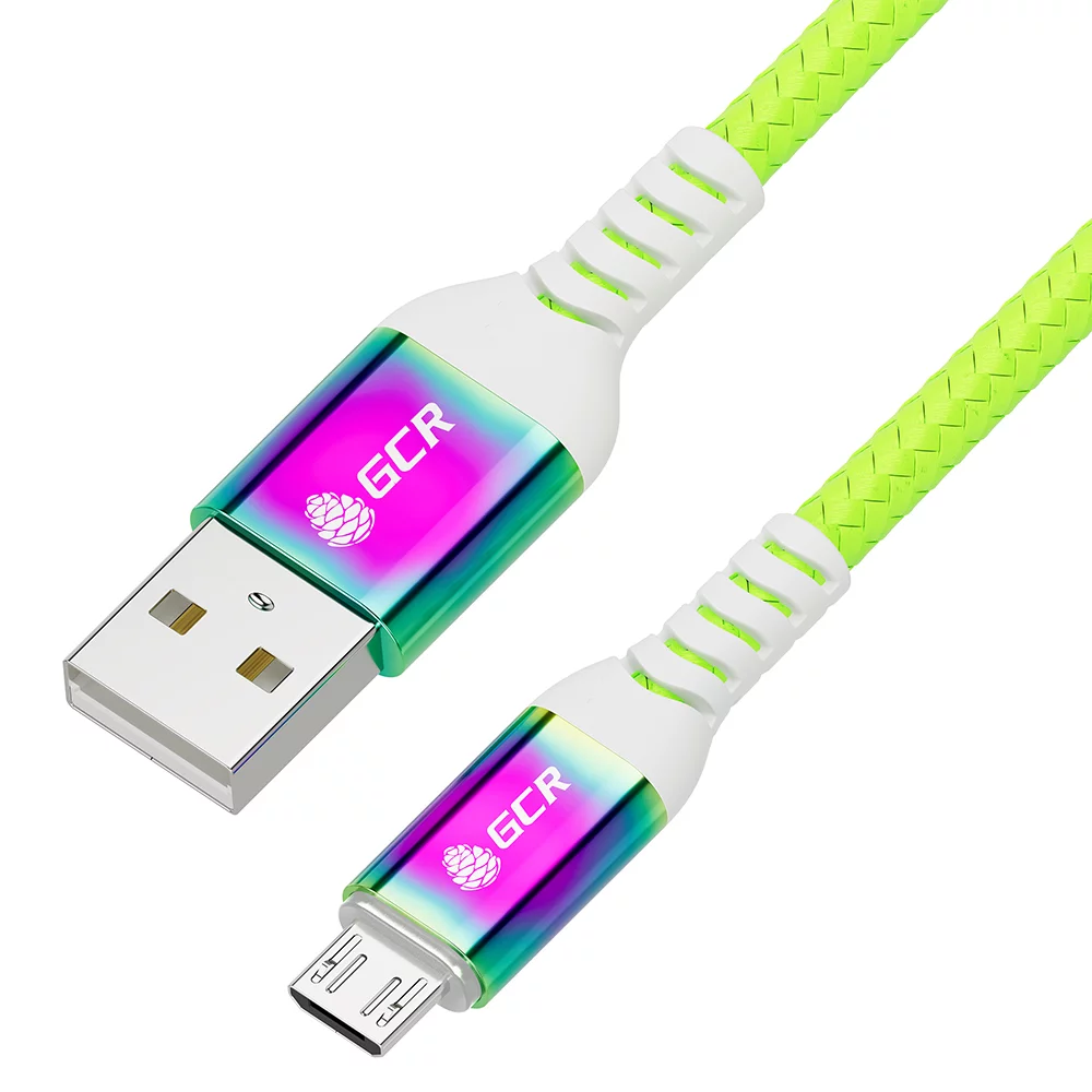 GCR PRO QC Кабель 0.5m MicroUSB, быстрая зарядка, салатовый нейлон, AL корпус GRADIENT, 28/24 AWG, GCR-55457
