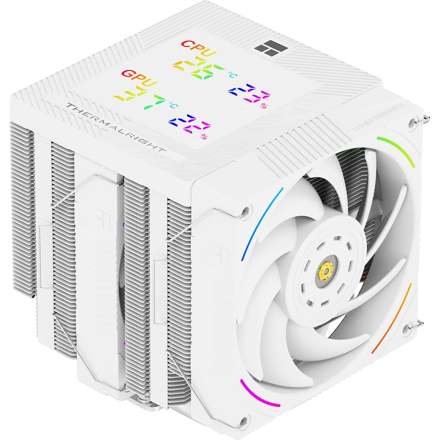 Кулер для процессора/ CPU Cooler Thermalright Phantom Spirit 120 Digital SNOW (4-pin PWM, LED temp., 160mm, Ni/ CU, 7x6mm, ARGB, 2x120mm, 69CFM, 27dBA, 2150RPM, S: 1851, 1700, 1200, 115X, AM5, AM4, whi (PS120-DG-SNOW)