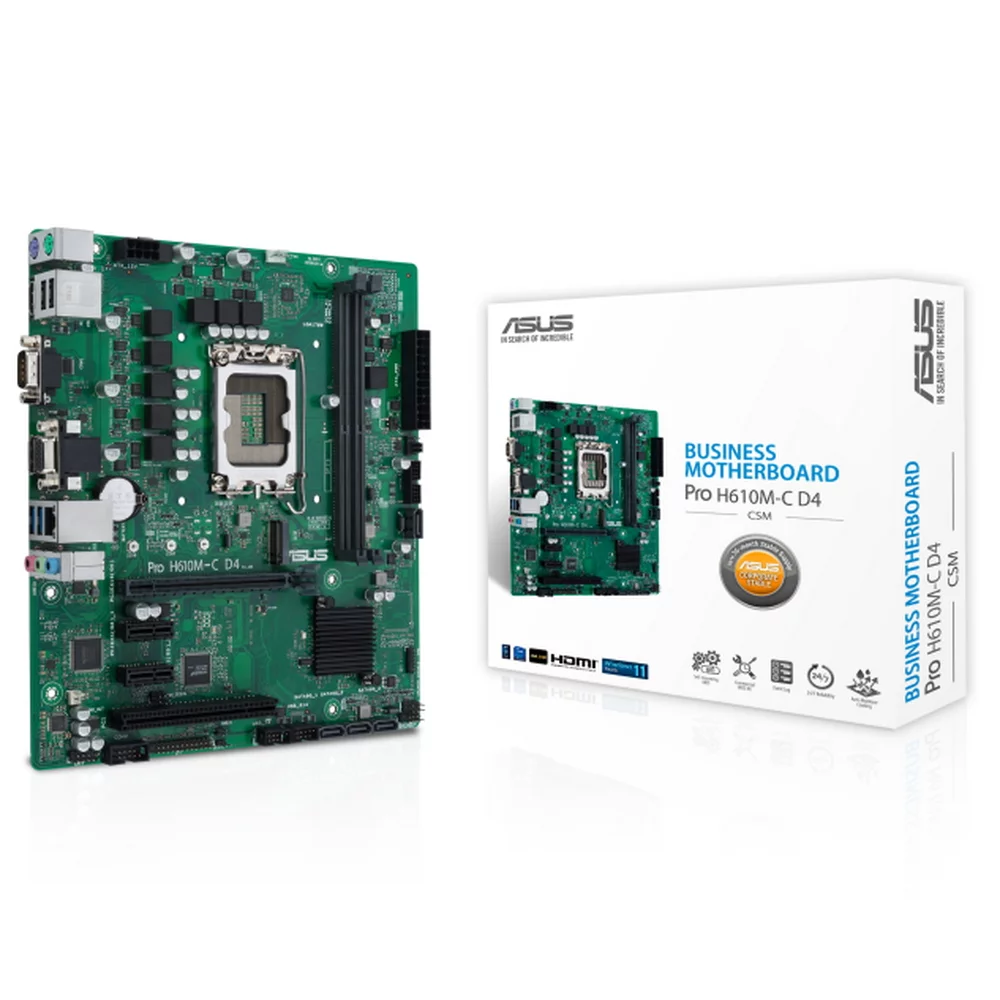 Материнская плата ASUS PRO H610M-C D4-CSM LGA1700 mATX 2xDDR4 PCIEx16 2xPCIEx1 PCIE M.2 DP HDMI 2xVGA GLAN (90MB1A30-M0EAYC) (699132) {10}