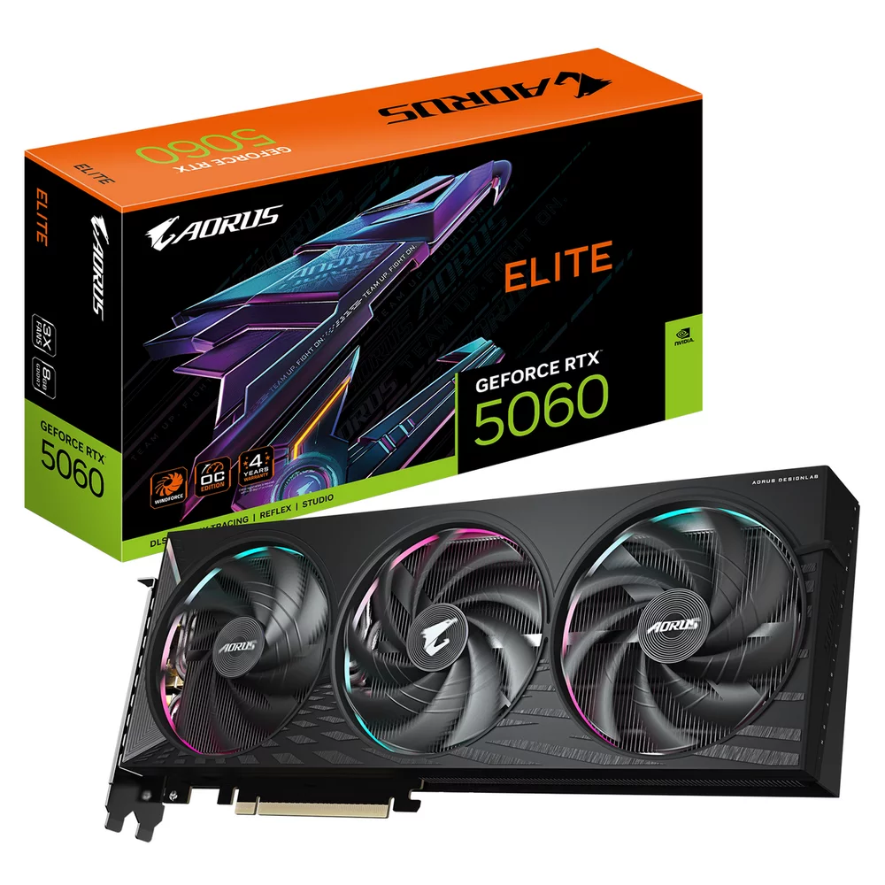 Видеокарта Gigabyte RTX5060 ELITE 8GB GDDR7 128bit 3xDP HDMI 3FAN RTL (GV-N5060AORUS E-8GD)