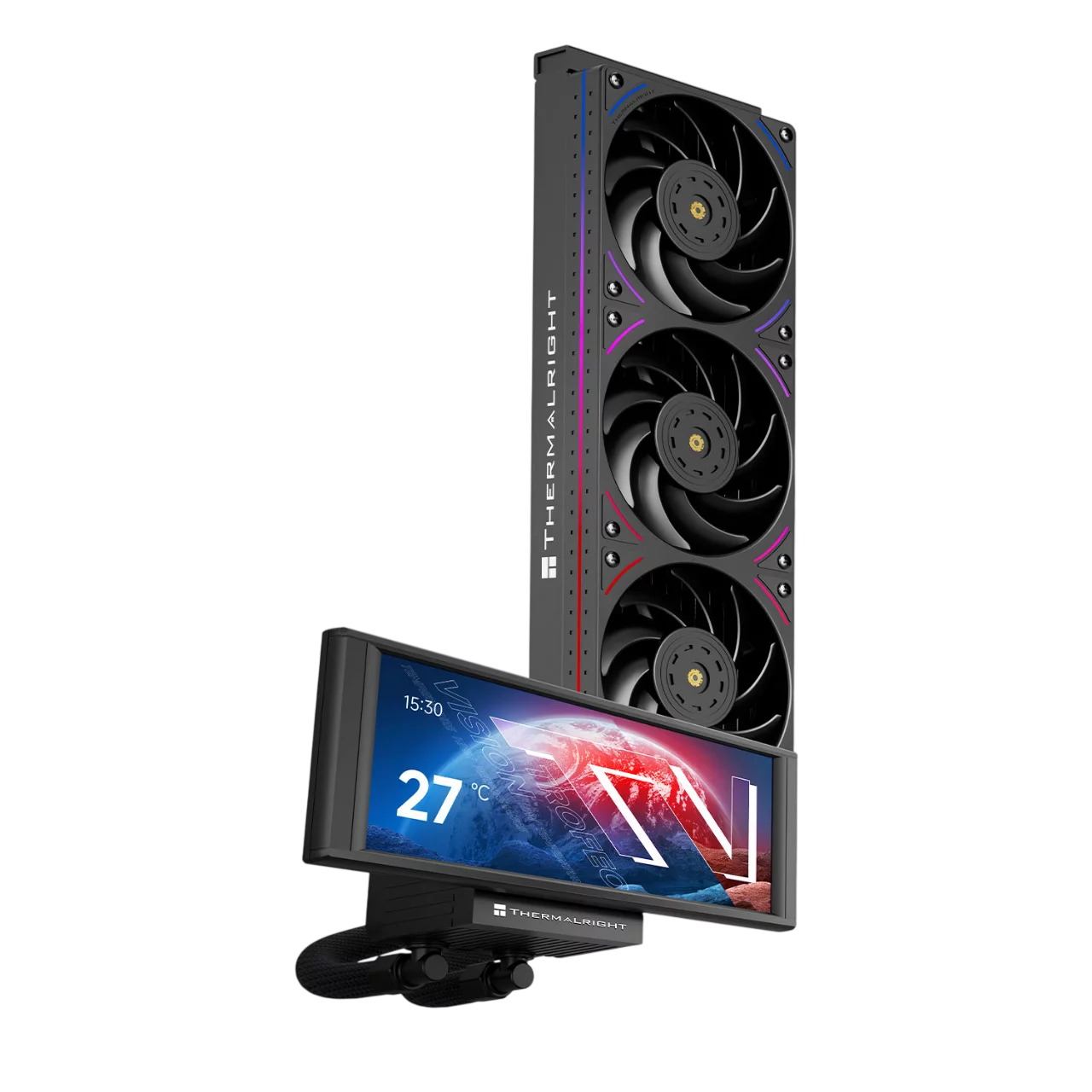 Водяное охлаждение для процессора/ Water Cooling System Thermalright Trofeo Vision 360 (360mm, LED, Black, ARGB/ Fans: 3x120mm, 69CFM, 27dBA, 2150RPM/ Pump height 102mm, 6400RPM, Rad thickness 27mm/ S (T-VISION-BL-360-ARGB)