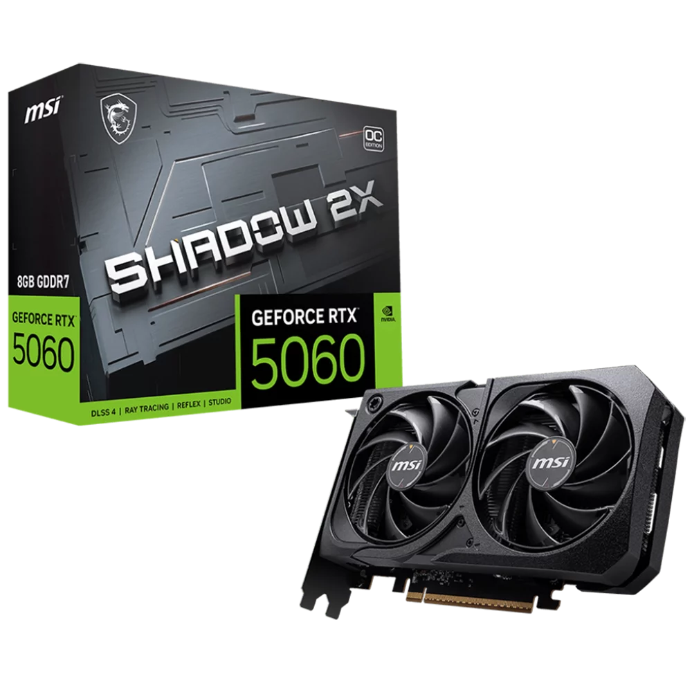 Видеокарта MSI PCI-E 5.0 RTX 5060 8G SHADOW 2X OC NVIDIA GeForce RTX 5060 8Gb 128bit GDDR7 2527/28000 HDMIx1 DPx3 HDCP Ret