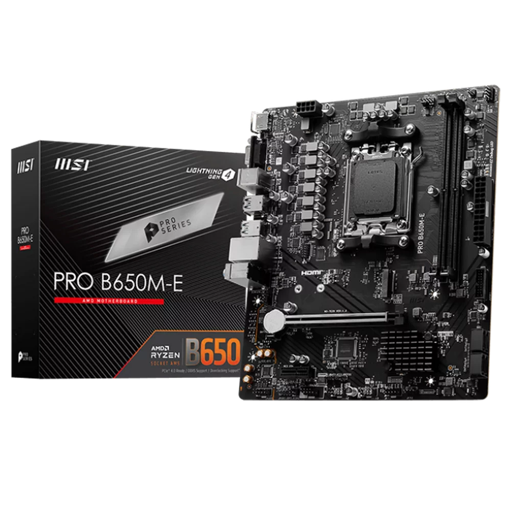 Материнская плата MSI PRO B650M-E B650, AM5, 2*DDR5, 1*PCIEx16, 1*PCIEx1, 1*M.2, 6*USB3.2Gen1, 6*USB2.0, 4*SATA3.0, 1G, VGA, HDMI, M-ATX, RTL