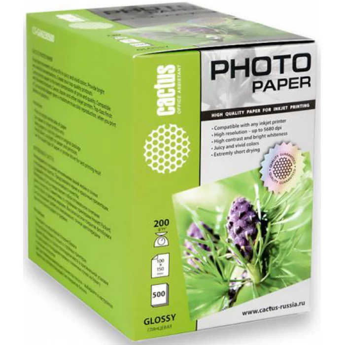 Фотобумага Cactus CS-GA6200500 10x15/200г/м2/500л./белый глянцевое для струйной печати