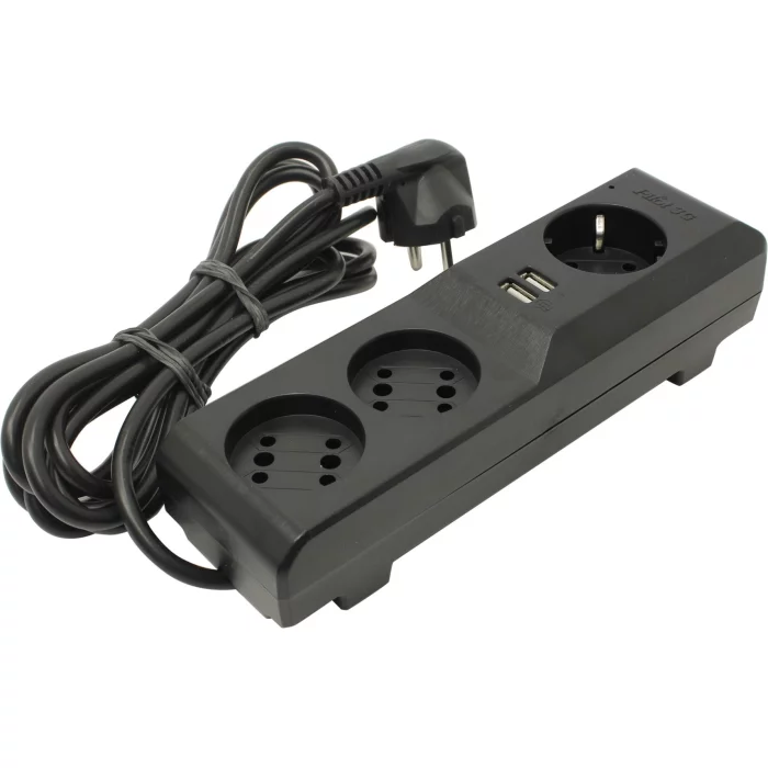 Сетевой фильтр/ Surge protector Pilot 3G 3xGP euro outlets, 10А/2.2кВа, 2xUSB, 3m, grafit (PILOT 3G 3M)
