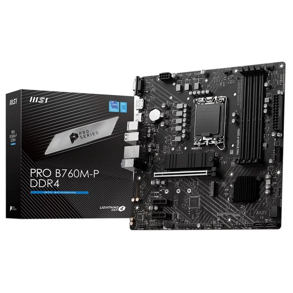 Материнская плата MSI PRO B760M-P DDR4,B760,LGA1700,4DDR4,1PCI-Ex16,2PCI-Ex1,2M.2,4SATA3,1USB3.2 , Gen2(C) (PRO B760M-P DDR4||OEM)